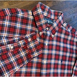 Ralph Lauren Shirt Mens Large Lg Classic Fit Red White Blue Plaid Pony Logo